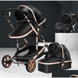 Strollers# Car Dvr Strollers Luxury Mtifunctional 3 In 1 Baby Stroller Portable High Landscape Folding Carriage Red Gold Born Baby1 Dhdqe