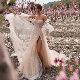 Party Dresses LORIE Dirty Pink Boho Wedding Dress Detachable Puff Sleeve Bridal Dresses Sparky Pleat Side Split Wedding Gowns Beach Sweetheart T230502