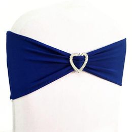 Sashes 10pcs 50pcs Lycra Stretch Wedding Chair Bow Sash Elastic Spandex Chair Band With Heart For Hotel Event Party Decoration