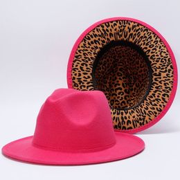 Fedoras Women Hats Leopard Print Patchwork Solid Men Women Panama Felted Hat Jazz Women Fedoras Hat Sombreros De Mujer