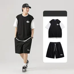 Men's Tracksuits Plus Size M-3XL Male Sports Suit Summmer Men's Casual Set Brethable Round Neck Tshirt And Shorts Fashion Two Piece