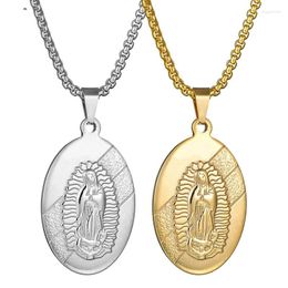 Pendant Necklaces 2023 Virgin Mary Round Prayer Necklace For Women Girls Gold Silver Colour Our Lady Jewellery Colar Cross Trendy Chain