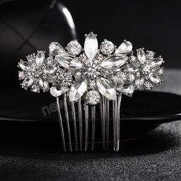 Fashion Rhinestones Hair Combs Wedding Sparkling Crystal Flower Bridal Hair Accessories For Women Alloy Jewellery Ornaments Tiaras