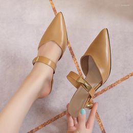 Slippers 2023 Fashion Shoes For Women Mules Women's Sexy Mature Dress Metal Decoration Pointed Toe Female