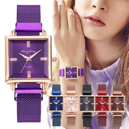 Wristwatches Casual Quartz Stainless Steel Band Women Flower Rhinestone Watch Fashion Rose Gold Wrist Romantic Luxury Bracelet