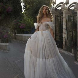 Party Dresses Off the Shoulder Crisscross Tulle A-line Wedding Dress with Belt Dark Snow Tulle Bridal Dress Simple Style T230502