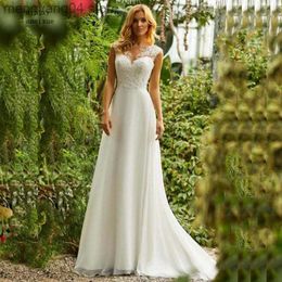 Party Dresses 2020 Sleeveless Chiffon And Satin O-neck Sweep Train Floor-length Zipper Beach Cheap Boho Wedding Dress Luxury Vestido De Noiva T230502