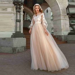 Party Dresses Elegant Long Sleeves Lace Appliques A-Line Wedding Dresses Buttons Back Floor Length Garden Ladies Fashion Bridal Gowns Soft T230502