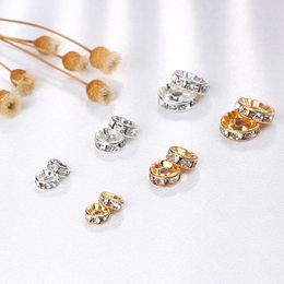 Alloy Bead Spacer 6/8/10mm Silver Gold Plated Crystal White Circle Round Zircon Diy Fashion Bracelet Jewellery Making Supplies for Necklace Accessories