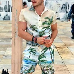 Men's Tracksuits Vacation Seaside Beach Set Mens 2023 Spring Summer Fashion Graphic Print Short Sleeve Lapel Shirt And Shorts Two Piece