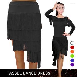 Stage Wear Women Latin Dance Dress Chacha Samba Belly Dancewear Lady Fringed Tassel Tango Skirts Competition Practise Ballroom Skirt