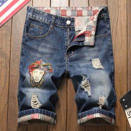 Men's Shorts MenS Washed Denim Shorts Embroidery Ripped Stylish Short Jeans Blue Color; T230502