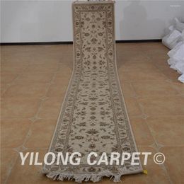 Carpets Yilong 2.5'x14' Persian Wool Rug Runner Beige Exquisite Silk Turkish Thick Carpet (1515)