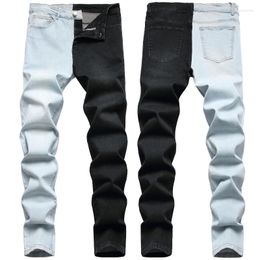 Men's Jeans Spring And Autumn 2023 Men's Spliced Fashion Trend Elastic Slim Fit Denim Pants Blue White Red Street Wear