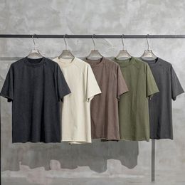 Mens T Shirts Spring Summer Vintage Raglan Washed T-Shirts Man Oversize Loose O-Neck Collar Retro Solid Colour Casual Streetwear Tees Tops