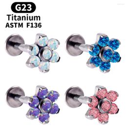 Stud Earrings Flower Piercing G23 Titanium Opal And Labret F136 CZ Women's Body Jewellery Wholesale Threaded Nostril
