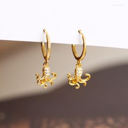 Hoop Earrings 925 Silver Small Round Golden Circle Octopus Zirconia Long Foot Earring For Women Pendientes Elegant Ear 2023 Oorbelle