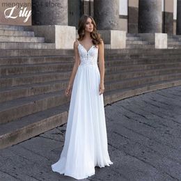 Partykleider Boho Weiß Elfenbein Brautkleid V-Ausschnitt Rückenfrei Spaghettiträger Spitze Chiffon Strand Braut Kleider Maßgeschneiderte Zivil Robe De Mariee T230502