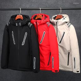 Men's Down Design Men Winter Thick Cold Night Reflective Strip Hooded Duck Jacket Warm Windproof Casual Coat Outwear Parka