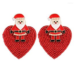 Dangle Earrings ZHINI Bohemia Punk Red Gold Color Bead Heart For Women Personality Handmade Christmas Earring Party Jewelry Gift