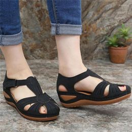 Women 960 Sandals Cover Heel Wedges Female Round Toe Soft Bottom Shoes 2024 Summer Lady Comfortable Beach Big Size 44 45 46