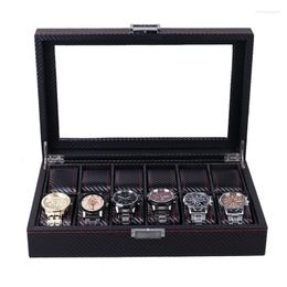 Watch Boxes Carbon Fiber Leather Box Can Store 12 Watches High Quality Black Wood Materials Display Independent Packaging