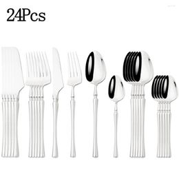 Dinnerware Sets AJOYOUS 24Pcs Faltware Luxury Stainless Steel Cutlery Knives Forks Teaspoons Tableware Kitchen Flatware Mirror Tablespoons