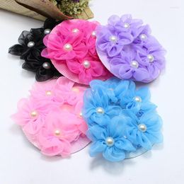 Hair Accessories Children Dancing Hairnet Pearl Yarn Flower Girl Dance Head Colorful Elastic Net