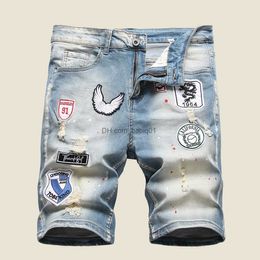 Men's Shorts NEW Men's Graffiti Ripped Summer Fashion Short Jeans Casual Slim Big Hole Retro Style Denim Shorts Male Brand Clothes T230502