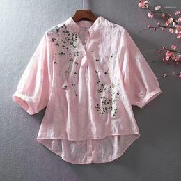 Women's Blouses 2023 Spring Summer Women Tops Vintage Lace Embroidery Blouse V-Neck Pure Cotton Shirt