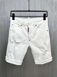 Men's Jeans 2023 Fashion Tide Brand Men's Water Wash Worn Holes Shake Paint Motorcycle Denim Shorts D21-1