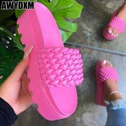 Slippers Women Summer New Braided Weave Wedge Heels Slippers Sandals Shoes Woman Peep Toes Casual Slides Slippers Women's Sandals Shoes J230502