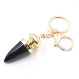 Keychains FYSL Light Yellow Gold Colour Circle Cone Shape Black Agates Key Chain For Party Gift Jewellery