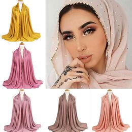 New Luxury Chiffon Sequins Head Scarf Solid Soft Long Muslim Scarves For Women Hijab Female Shawl and Wrap Shinny Scarf