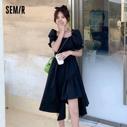 Dresses Semir Dress Women Lotus Leaf Elegant 2021 Summer New Corset Drape Small Black Dress Girl