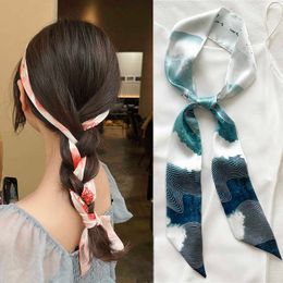 Scarves Print Silk Long Hairband Ribbon for Women Ladies Bandana Neck Tie Headband Bag Scarfscarves Popular Belt Hair Accessories 2022 J230502