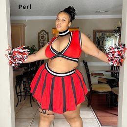 Dresses Perl Red Plus Size Two Piece Outfit Summer Fashion Women's Clothing Crop Top+pleated Skirt Suit Stylish Matching Set 4XL 5XL