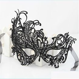 Party Masks Women Y Gothic Black Rhinestone Flower Lace Masquerade Mask Eye Dance Clubs Jia177 Drop Delivery Home Garden Festive Sup Dhcye