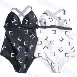 One Piece Swimwear Womens V Neck Bikini Letter Print Swimsuit With Chest Pad Sexy Backless Bathing Suit