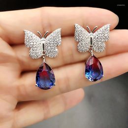 Dangle Earrings Luxury Water Drop Shape Cubic Zirconia Micro Pave Setting Exquisite Butterfly For Women Fashion Jewelry