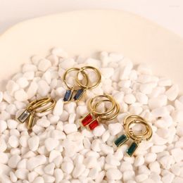 Stud Earrings Simple Fashion Rectangular Embedded Zircon Pendant Titanium Steel Plated Gold Women Party Jewellery Gift