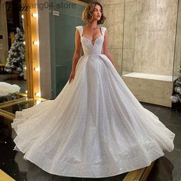 Party Dresses Sexy Glitter A-Line Wedding Dresses For Women 2022 V-Neck Sleeveless Shiny Lace Boho Princess Bridal Gowns Custom Color T230502