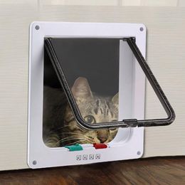 Cages Cat Door 4 Way Locking Cat Flap Door White Brown Pet Doors for Cats Dogs Suitable for Door Wall