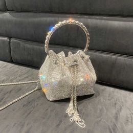 Evening Bags Luxury Designer 2023 New Rhinestone Handbag for Women Tassel Clutch Crystal Bucket Purse Bridal Party Tote 230427