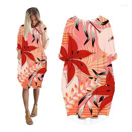 Casual Dresses For Womens Printed Tropical Plants Leaf Streetwear Punk Long Sleeve Womans Clothes Plus Size Clothing Midi Female Dress