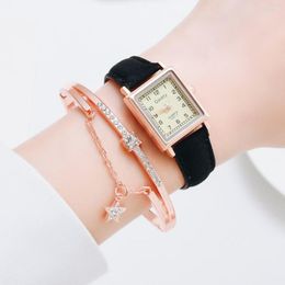 Wristwatches 2PCS Set Fashion Women Leather Belt Dress Quartz Clock Square Dial Sport Casual Bracelet Ladies Wrist Watch Relogio