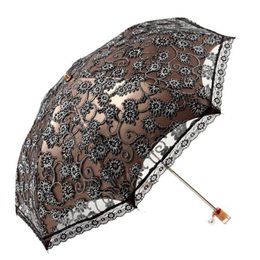 Umbrellas Portable Two-folding Umbrella Black Glue UV Floral Cover Outdoor Protection Rainproof Lace