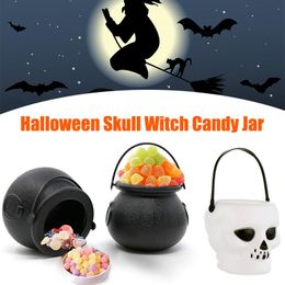 Party Decoration Halloween Candy Kettle Mini Plastic Witch Cauldron Pot Hanging Buckets With Handle For Bar KTV Haunted House EIG88