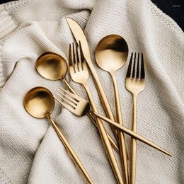Dinnerware Sets 6pcs/set Gold Set Stainless Steel Steak Knife Fork Coffee Spoon Teaspoon Flatware Dishwasher Safe Kitchen Tableware