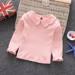 Kids Girls Shirts Solid Cotton Princess Tops Long Sleeve Children Tees with Turn Down Collar Fashion Toddler Clothing 9 Designs